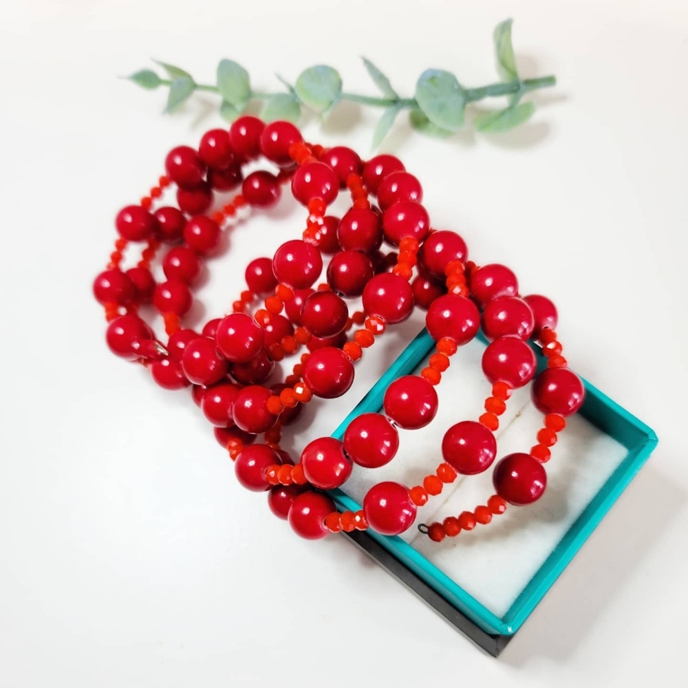 Gorgeous 6 stand Coral color handmade bracelet